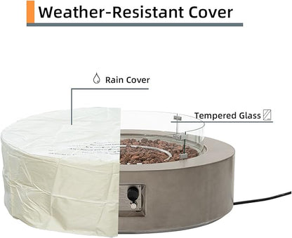 HOMPUS Outdoor Round Propane Fire Pit Table, 41''Fire Table w Wind Guard, 50000 BTU Fire Pit w Free Waterproof Cover & Fire Stone for Patio, Garden, Grey
