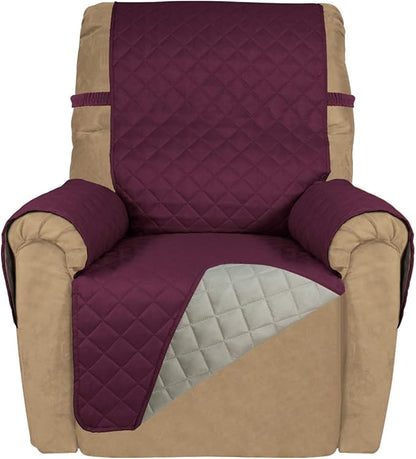 PureFit Reversible Quilted Recliner Sofa Cover, Water Resistant Slipcover Furniture Protector, Washable Couch Cover with Elastic Straps for Kids, Dogs, Pets (Small, Wine/Beige) | Wine/Beige, Water Resistant Couch Protector, Washable Pet Couch Cover wit...