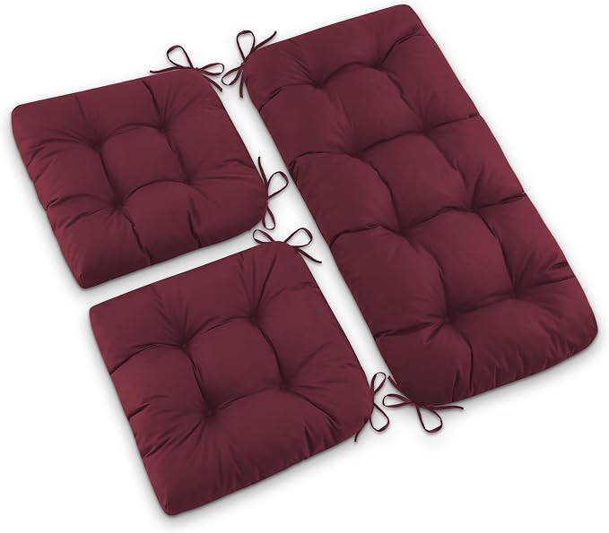 Outdoor Wicker Chair Cushions, 44×19×4 in, Waterproof, Burgundy | Waterproof Wicker Furniture Cushions, Fade Resistant, 3 Piece Patio Furniture Cushions Set for Bench, Loveseat, Swing, Settee