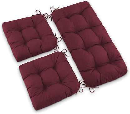 Outdoor Wicker Chair Cushions, 44×19×4 in, Waterproof, Burgundy | Waterproof Wicker Furniture Cushions, Fade Resistant, 3 Piece Patio Furniture Cushions Set for Bench, Loveseat, Swing, Settee