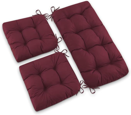 Outdoor Wicker Chair Cushions, 44×19×4 in, Waterproof, Burgundy | Waterproof Wicker Furniture Cushions, Fade Resistant, 3 Piece Patio Furniture Cushions Set for Bench, Loveseat, Swing, Settee