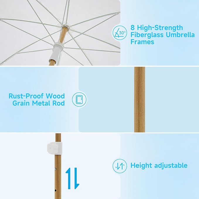 7.5FT Boho Patio Umberlla with Fringe,UPF50+ Outdoor Umbrella with Fiberglass Ribs and Push Button Tilt,Tassels Umbrella for Beach,Terrace,Picnic