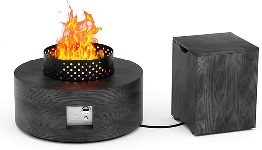2-Piece Outdoor Propane Fire Pit Table Set w Tank Side Table 30'' Round Fire Pit Table w Wood Grain 2-in-1 Firepit Table for Outside Gas Fire Pit w 304 Stainless Steel Burner 50,000 BTU, Dark Gray