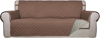 PureFit Reversible Quilted Sofa Cover, Water Resistant Slipcover Furniture Protector, Washable Couch Cover with Non Slip Foam and Elastic Straps for Kids, Dogs, Pets (Large, Brown/Beige) | Brown/Beige, Water Resistant Couch Protector, Washable Pet Couc...