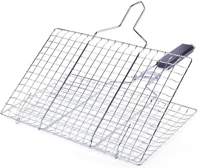 Foldable Grill Basket,Portable Stainless Steel BBQ Barbecue Grilling Basket,With Removable Handle,For Vegetables,Steak,Fish,Shrimpand Whether At Home or OutdoorsBBQ,It Is A Very Practical Barbecue