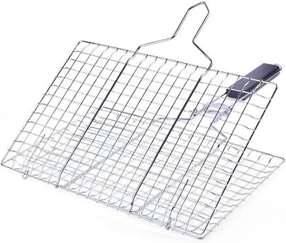 Foldable Grill Basket,Portable Stainless Steel BBQ Barbecue Grilling Basket,With Removable Handle,For Vegetables,Steak,Fish,Shrimpand Whether At Home or OutdoorsBBQ,It Is A Very Practical Barbecue