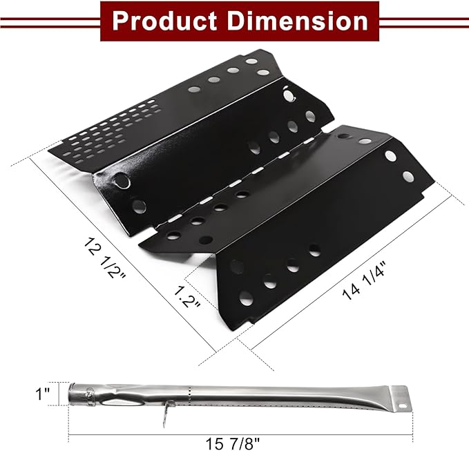 Hiorucet Grill Replacement Parts for Stok SGP4330SB, SGP4331, SGP4130N, Stok Quattro 4 Burner Grills, Porcelain Steel Heat Plate Shield Tent, Stainless Steel Crossover Carry Over Tube & Grill Burners