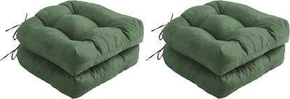 IPYNBAP Outdoor Chair Cushions Set of 2, Patio Chair Cushions with Ties, 19x19+5” Tufted Outdoor Seat Cushions, Waterproof Patio Furniture Cushions, Outdoor Dining Chair Pads, Forest Green (Pack of 2)