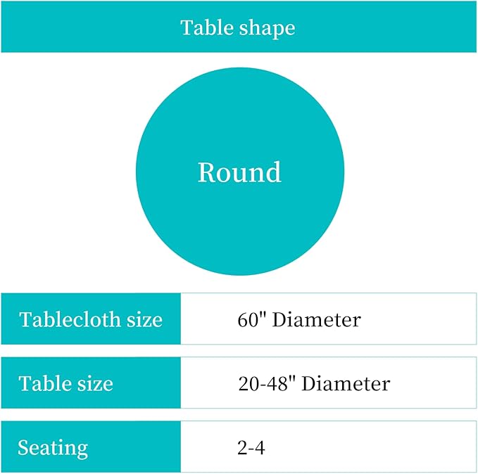 Lamberia 60" Round Patio Tablecloth with Umbrella Hole and Zipper, Waterproof Outdoor Table Cover for Patio, Backyard, BBQ, Picnic & Indoor Dining, Washable Polyester Circular Tablecloth