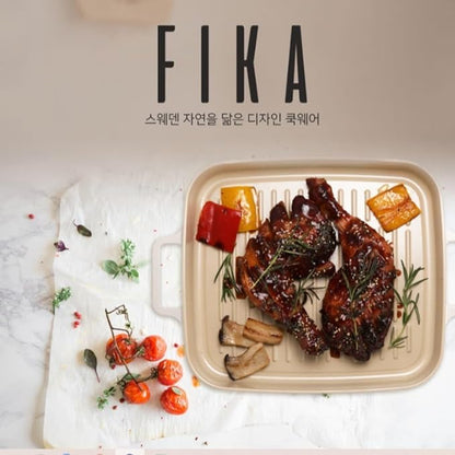 FIKA Kitchen Nonstick BBQ Grill Pan with Handle, Healthy Cooking Ceramic Coating Griddle Pan, Induction Compatible Barbeque Skillet, Dishwasher & Oven Safe, Made in Korea (11" X 9.8")