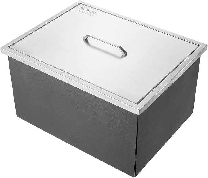 VEVOR Drop in Ice Chest, 22" L x 17" W x 12" H Stainless Steel Ice Cooler, Commercial Ice Bin with Cover, 46 qt Outdoor Kitchen Ice Bar, Drain-Pipe and Drain Plug Included, for Cold Wine Beer