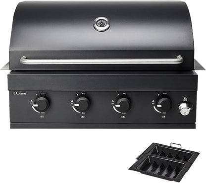 4-Burner Built-In Gas Grill, 30 Inch Super large barbecue area with 48,000 BTUs, Dual Fuel Charcoal & Gas Compatibility,Outdoor Kitchen Temperature Gauge