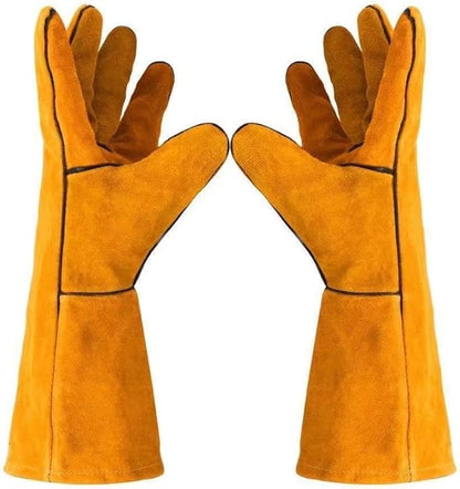Heat Resistant Gloves for Grill BBQ,Long Sleeve Grill Gloves for Baking,Oven,Fireproof, Stove,Welder,Welding,Fireplace (Yellow)