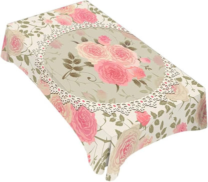 TKS MITLAN Shabby Chic Rose Pattern Tablecloth Decor Lace Frame with A Bouquet of Roses Table Cloth Dining Room Kitchen Table Cover 60" X 84" Oblong/Rectangle