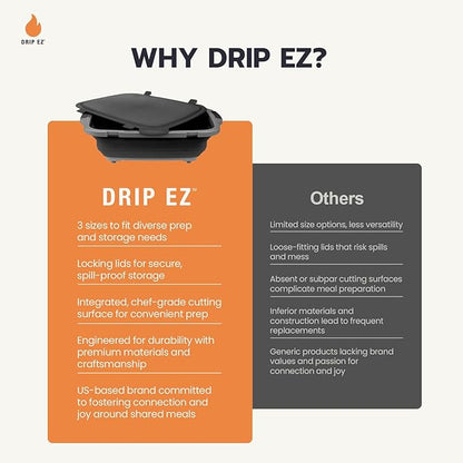 Drip EZ Collapsible BBQ Prep Tub - for Meal Prep Marinating Food Storage - Includes Cutting Board & Locking Lid - (1) JR - Black
