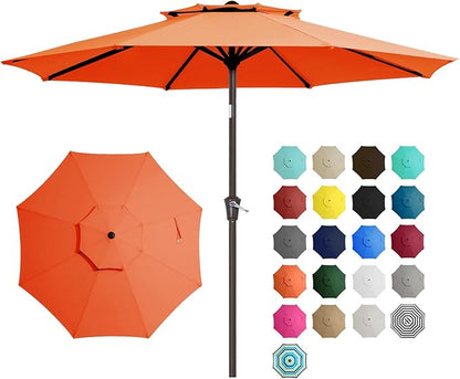 JEAREY 9' 2-Tiers Patio Umbrellas Outdoor Table Market Umbrella w/Push Button Tilt/Crank, 8 Sturdy Ribs, UV Protection Waterproof Sunproof(Orange)
