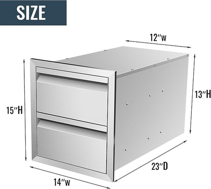 Outdoor Kitchen Drawer 14 x 15 x 23 inch Flush Mount BBQ Layer Drawer, Durable Stainless Steel Kitchen Drawer Outdoor Kitchen Access Drawer for BBQ Island Patio