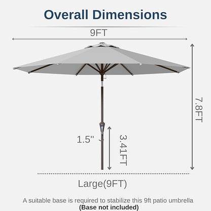 9ft Patio Umbrella with Push Button Tilt and Crank,Outdoor Market Table Umbrella UV Protection 8 Sturdy Ribs for Backyard,Garden,Pool,Deck(Light Gray)