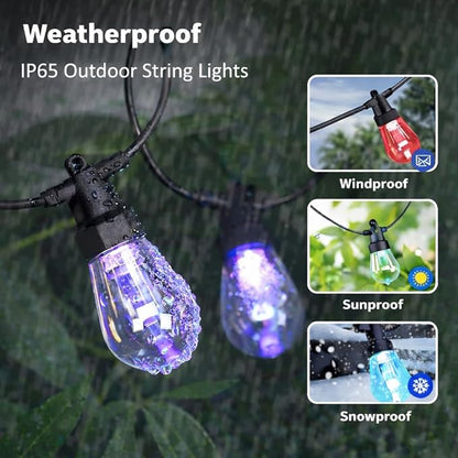 XHT Outdoor String Lights 49FT, Color Changing RGBW Patio String Lights with 15 LED Bulbs, App & Remote Control, IP66 Waterproof Shatterproof Backyard Lights