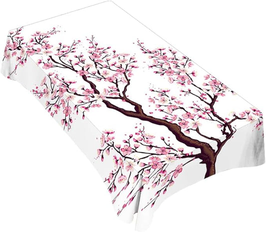 TKS MITLAN Cherry Japanese Tablecloth Decor Branch Flower Bud Twig Foliage Bloom Tree Table Cloth Dining Room Kitchen Table Cover 52 x 70 Inch Oblong/Rectangle