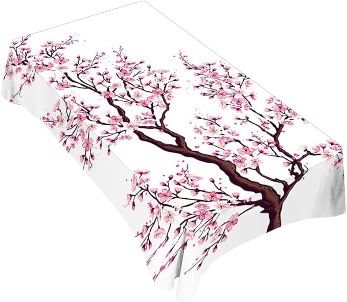 TKS MITLAN Cherry Japanese Tablecloth Decor Branch Flower Bud Twig Foliage Bloom Tree Table Cloth Dining Room Kitchen Table Cover 60" X 84" Oblong/Rectangle