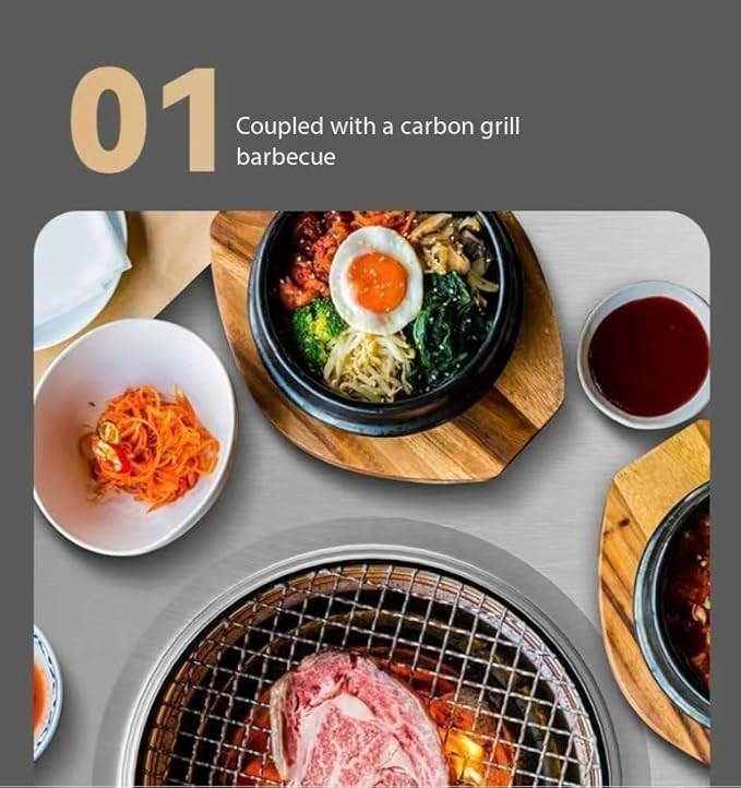 Embedded Stainless Steel Korean Charcoal BBQ Grill Foldable Outdoor Table, Outdoor Barbecue and hot Pot Easy Clean Multifunctional Design Patio Family Party & Restaurant,Circle 3.9ft