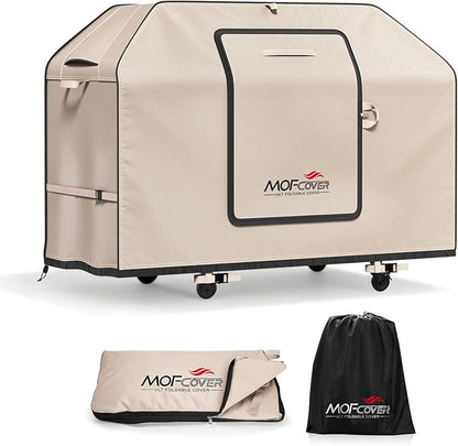 Exclusive Foldable 52 inch Grill Cover, 600D Heavy Duty Outdoor BBQ Cover for 2-4 Burners Grill Weber 7106 Spirit 200 300 Series, Khaki
