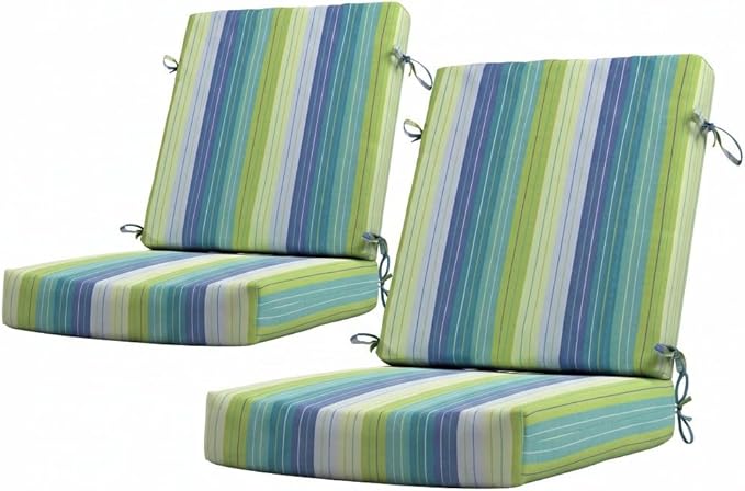 California Umbrella Outdoor Dining Chair, Set of 2 Patio Seat Cushions, 20 x 40 Inch, Premium Outdoor Memory Foam, Fade Resistant, Sunbrella Fabric, Fabric Ties, Seville Seaside