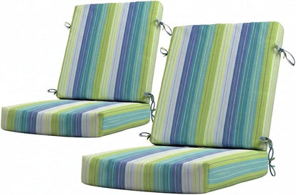 California Umbrella Outdoor Dining Chair, Set of 2 Patio Seat Cushions, 20 x 40 Inch, Premium Outdoor Memory Foam, Fade Resistant, Sunbrella Fabric, Fabric Ties, Seville Seaside