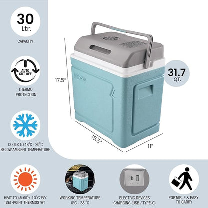 Pinnacle Thermoware Electric Cooler – Large 30L Portable Cooler for Hot and Cold Drinks and Food – 12v Travel Cooler for Car, Camper, RV, Van – Plug-In Cooler Refrigerator for Travel, Fishing, Hunting