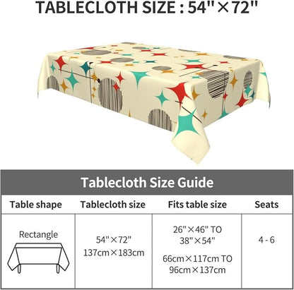 Mid Century Modern Atomic Retro Tablecloth Rectangle 54"x72" Yellow | Waterproof Table Cloth For Kitchen Dining Party Patio Picnic Wedding Outdoor Indoor Home Decor