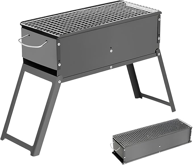 Foldable Charcoal BBQ Grill with Handle Rectangular Charcoal Barbecue Perfect for Garden & Patio (60 * 24cm)