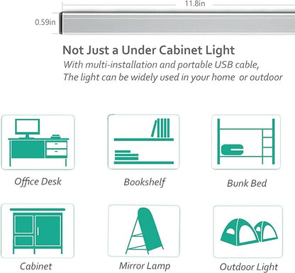 ASOKO Under Cabinet Led Lighting, 12 Inch Light Strip Bar,Daylight White 5000K Dimmable Plug in USB Light, Small Thin Led Under Counter Lighting for Kitchen/Room/Shelf/Desk/Display Case -2Pack