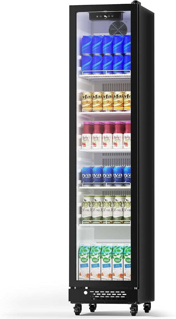 Electactic Wine Refrigerator 8.3 Cu.Ft Glass Door Beverage Cooler Freestanding Refrigerator Counter Commercial Merchandiser w/Large Capacity Advanced Cooling System LED Light Adjustable Shelves Black