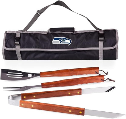 Picnic TIME NFL 3-Piece BBQ Tote & Grill Accessories Set, Outdoor Gril Set with Case, BBQ Spatula, BBQ Fork, and BBQ Tongs, (Black with Gray Accents)