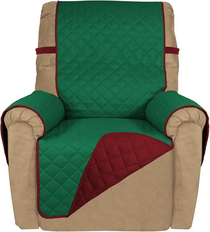 PureFit Reversible Recliner Chair Covers Couch Covers for Dogs, 19 in | Green/Red, Water Resistant Couch Protector, Washable Pet Couch Cover with Non Slip and Elastic Straps For Kids