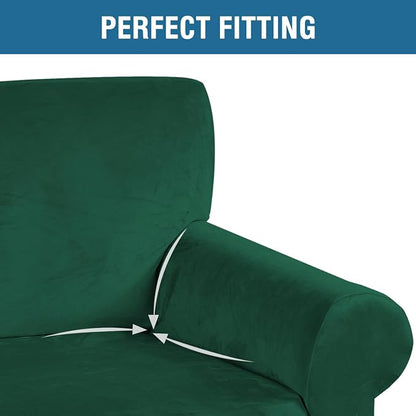 H.VERSAILTEX Stretch Velvet Loveseat Covers for 2 Cushion Couch Covers for Living Room Sofa Covers Slipcovers with Non Slip Straps Bottom, Ultra Thick Comfy Velour (Width 58"-72", Christmas Green)