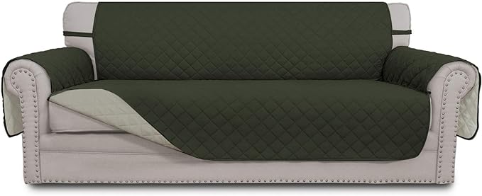 Easy-Going Reversible Couch Cover, 3 Cushion Sofa, Army Green/Beige | X-Large Sofa, Washable Slipcover For Dogs, Water Resistant Mat, Living Room, Non-Slip Sofa Cover, Pet Friendly