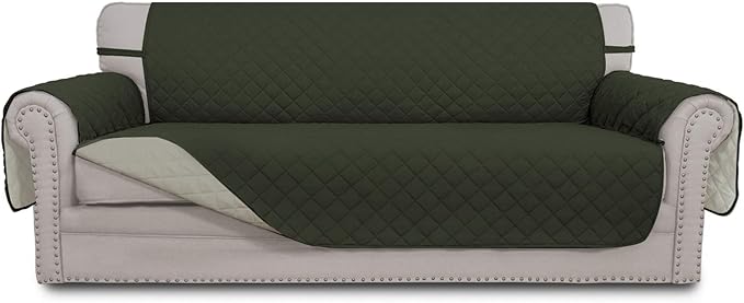 Easy-Going Reversible Couch Cover, 3 Cushion Sofa, Large, Army Green/Beige | Machine Washable Slipcover For Dogs, Water Resistant Furniture Mat For Living Room, Non-Slip Sofa Cover, Pet Friendly