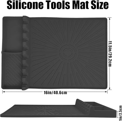 Koolstuffs Silicone Grill Mat, Large Size Silicone Side Shelf Griddle Tools Spatula Mat with Drip Pad for Outdoor Grill Kitchen Countertop, Reusable Black-Stone Griddle Accessories, Gray