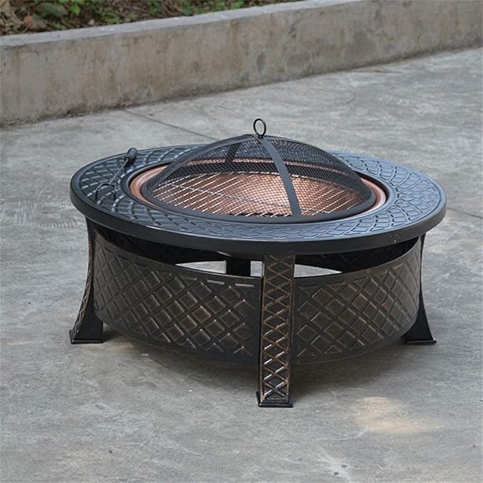 BBQ Grill Outdoor Barbecue Table Outdoor Courtyard Charcoal Brazier Heating Household Leisure Barbecue Stove Multifunctional Round Brazier