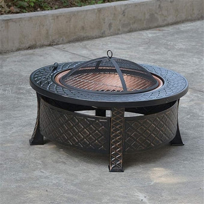 BBQ Grill Outdoor Barbecue Table Outdoor Courtyard Charcoal Brazier Heating Household Leisure Barbecue Stove Multifunctional Round Brazier