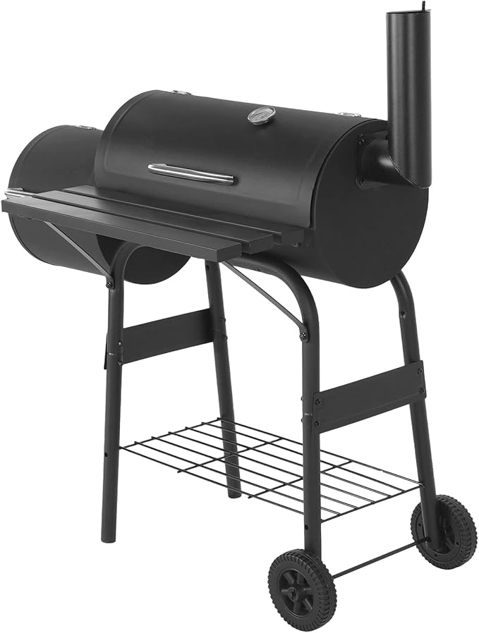 Offset Smoker Charcoal Grill 192 SQ.IN. Cooking Surface Heavy-Duty BBQ Grill Wheels Barbecue Cooker Steel Warming Rack for Outdoor Garden Patio & Backyard Cooking