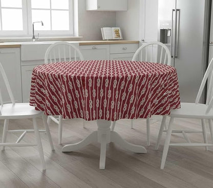 Newbridge Round Vinyl Tablecloth with Flannel Backing, Red Nautical Rope Stripe, 70 Inch, Coastal Striped Indoor Outdoor Wipe Clean Picnic, BBQ and Dining Table Cover