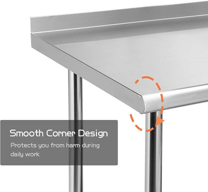 Stainless Steel Table with Backsplash 60x24 Inches 5ft for Prep | Heavy Duty Metal Workbench for Commercial Kitchen Restaurant Laundry Garage Home Hotel Workshop Chef Homemaker