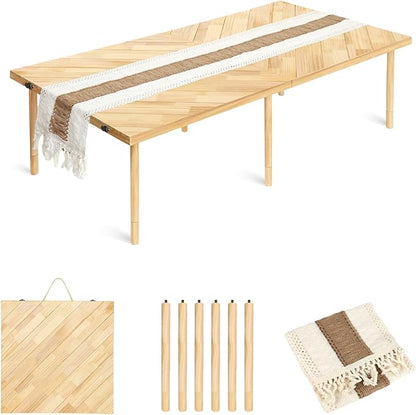 44x22 Low Floor Folding Picnic Table | Portable low table for 4-6, with adjustable height, mortise & tenon joints, and runner for beach picnics.