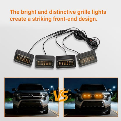 LED Grille Lights Fit for Toyota Tacoma 2024 2025 SR SR5, Amber Grille Light Strips, IP68 Waterproof Seal, Non-Destructive Installation, Off-Road Marker Light Kit, Car Accessories