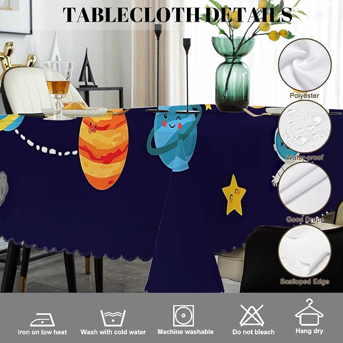 Swono Rectangle Tablecloth Outer Space Table Cover 52x70 Inch Never Stop Dreaming Quote Cute Planet Stars Sun Table Cloth for Rectangle Tables Decorative Tablecloth for Dining Party Camping BBQ