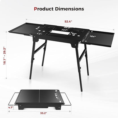 CAMPLUX Griddle Stand for 17” / 22” Tabletop Griddles, Foldable Grill Stand with Dual Side Shelves, 18.1–29.2” Adjustable Height, Anti-Rust Outdoor Griddle Table for Camping & Tailgating