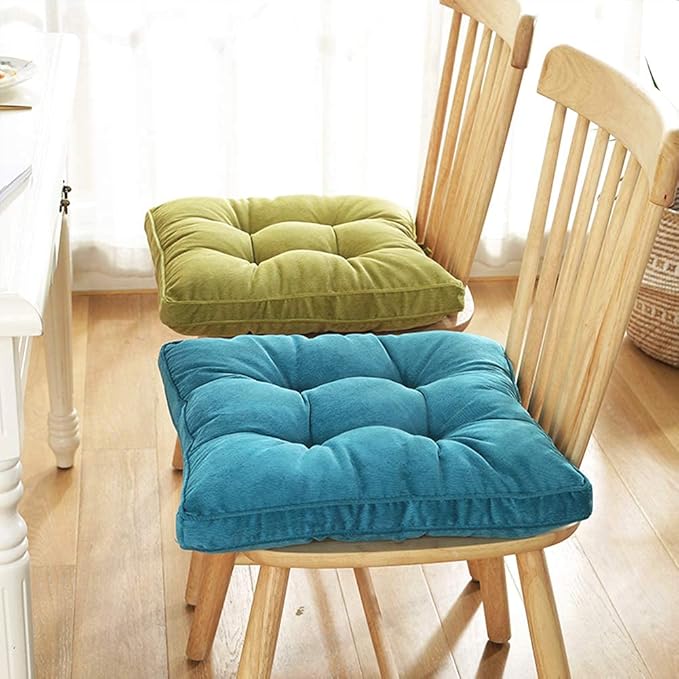 Tiita Dining Chair Seat Cushions 18x18 Inch Office Chair Pads Square Floor Pillows Pad for Outdoor Kitchen Dining Chairs with Ties Set of 4 (Blue)
